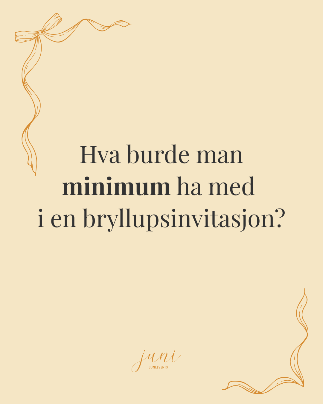 Minimalistisk bryllupsinvitasjon med informasjon om dato, lokasjon og praktiske detaljer til bryllupsgjester.